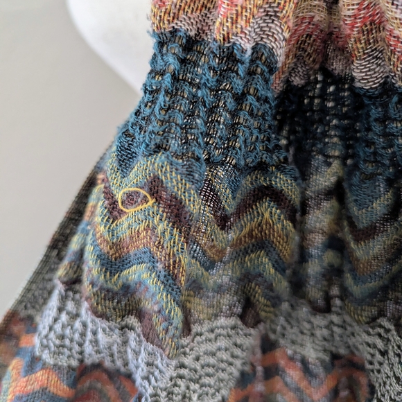 Chevron Knit Multicolor Fringe Scarf | Missoni-Style Zigzag | Boho Lightweight - Picture 6 of 9